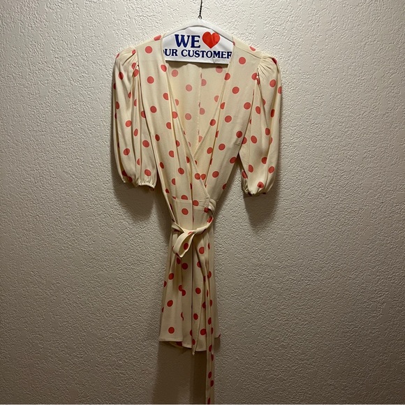 Reformation Olince Polka Dot Wrap Mini Dress Cream Pink Crepe - Picture 1 of 4